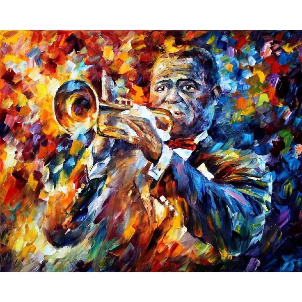 

Jazz Man Canvas Art Abstract Portrait Painting Handmade Modern Knife Artwork Music Room Pub Bar Wall Decor High Quality