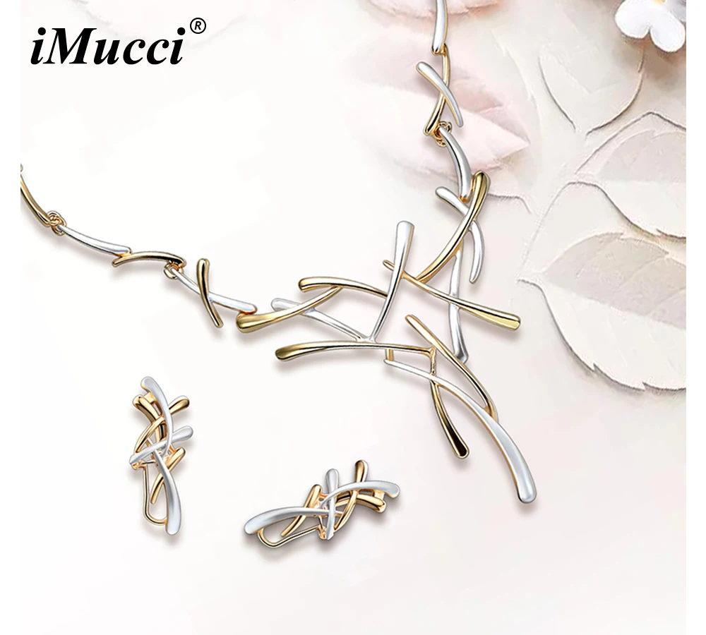 

iMucci JEWELS Luxury Trendy Gold And Silver Color Earring Stud/Necklace Bijoux Female Jewelry Sets For Women Fashion Jewellery