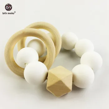 

Let's Make Silicone Teether Baby Bracelet Wooden Ring Teether Nature Safe Organic Infant Toy Montessori/Waldorf Toy Baby Gift