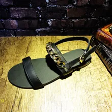 Личность мужские черные без каблука удобные тонкие тапочки мужской Рим цепи новые летние Стиль Повседневное Бизнес ретро металл пляжная обувь