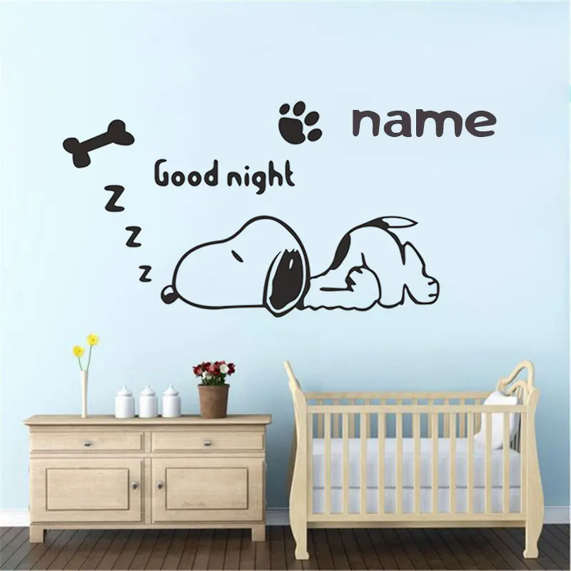 

Customizable name cartoon dog wall stickers children's room baby room boy bedroom home decoration vinyl wall decals ER68