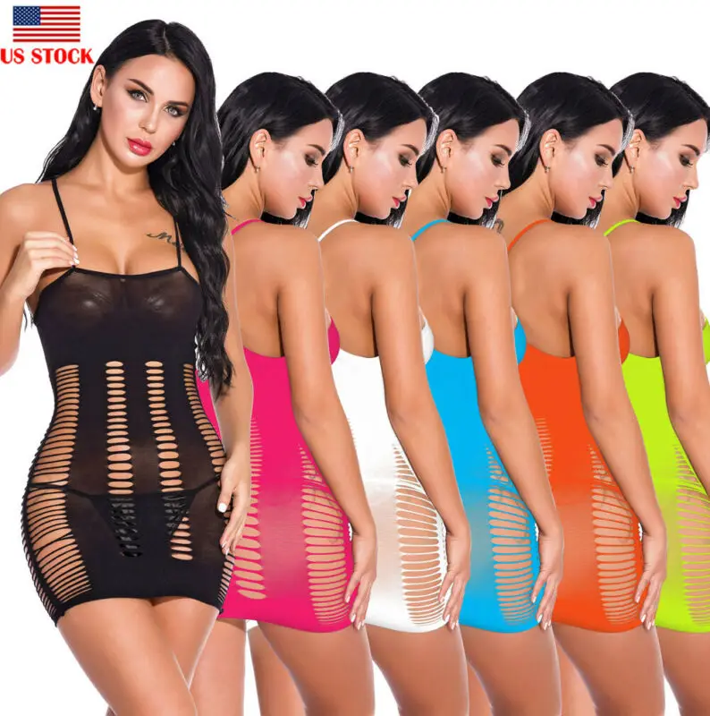 

Women's Sexy Lingerie Fishnet Tube Hollow Out Mesh Babydoll Sleepwear Mini Dress One Size