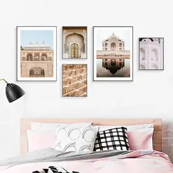 Протал Morocco дверь Taj Mahal настенное Искусство Холст Живопись винтажные плакаты и принты классические строительные настенные картины для