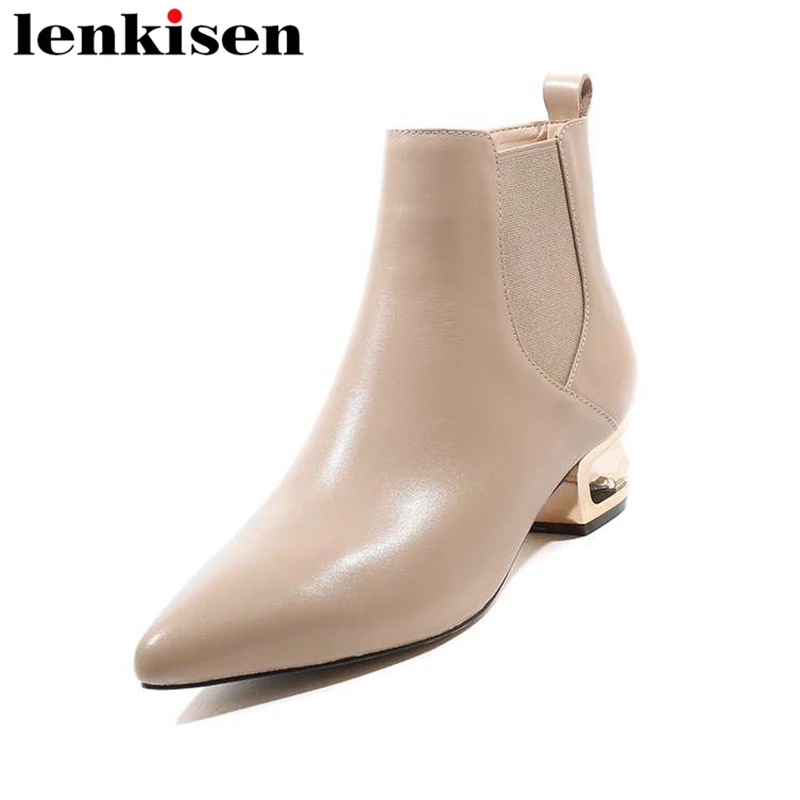 

Lenkisen pointed toe oxford med heels solid natural leather popular chelsea boots korean girls women leisure ankle boots L13
