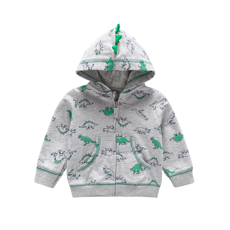spring autumn outwear coat for boy cotton long sleeve hooded jackets Cartoon dinosaur with pocket 2018 casual kid girl clothes