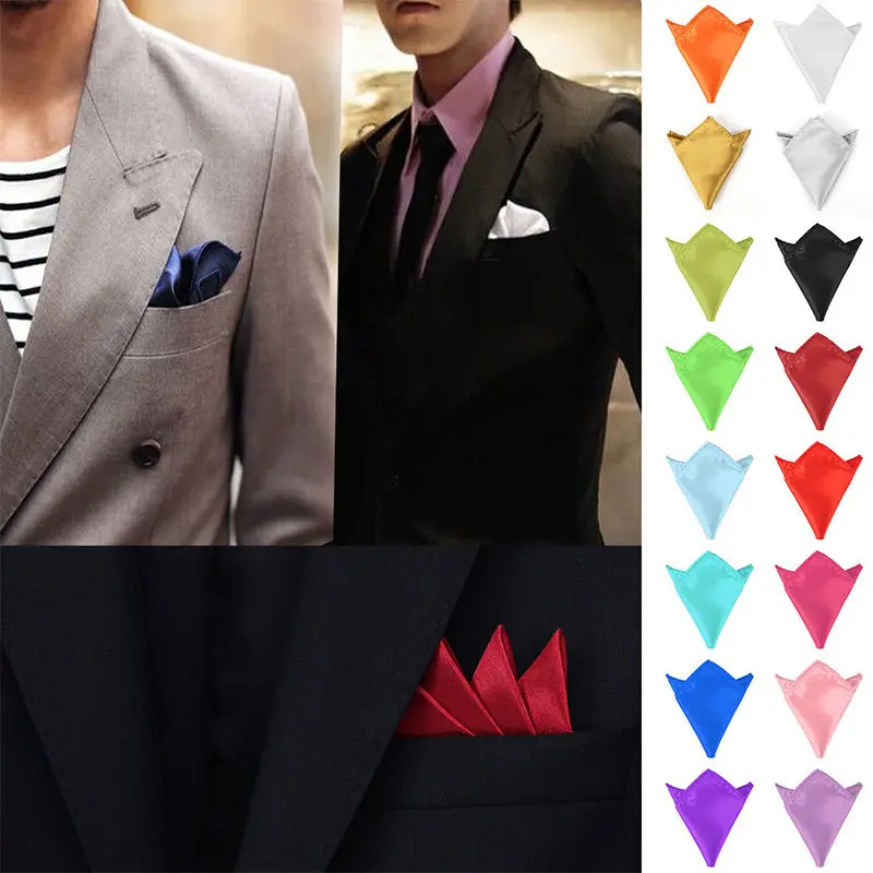 

Hot 1Pc New Men Fashion Silk Satin Pocket Square Hankerchief Hanky Plain Solid Color Wedding Formal Party Cool