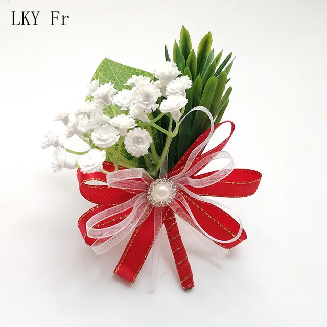 LKY Fr Boutonniere Flowers Corsage Pin Boutonniere Buttonhole Men Wedding Bracelet Bridesmaid Wedding Buttonhole Witness Corsage R Corsage