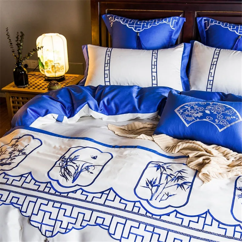 Waliicorners 60S Egypt Cotton Luxury 4/7pcs Bedding set Queen/King Size Embroidery style Bed set Duvet cover Bed linen Pillowcases 11 5b