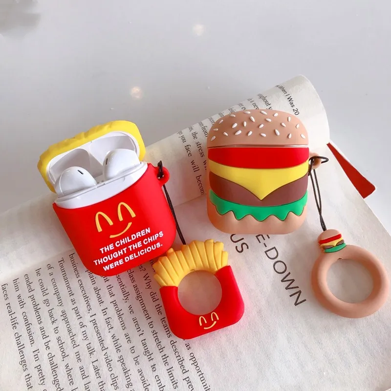 

Hamburger chips Silicone Earphone Case For AirPods Bluetooth Wireless Protective Cover Skin Accessory for Airpods Ear Pods Bag