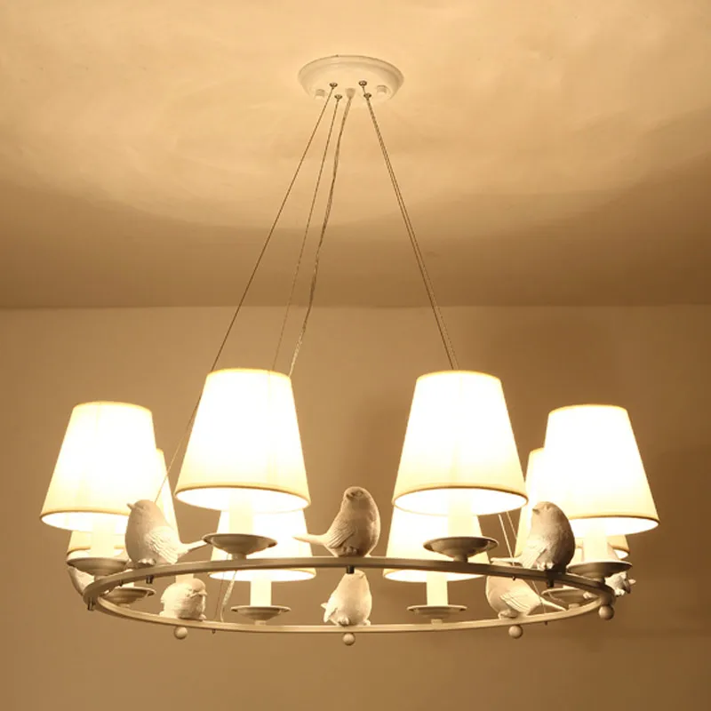 Country Pendant Lamps Design Fabric Lampshade Resin Bird Dining Room Kitchen Loft White Iron Home Light Fixtures E14 110-240V new rope lamp modern country pendant light restaurant kitchen dining room black iron flaxen fabric lampshade decor e14 110 240v