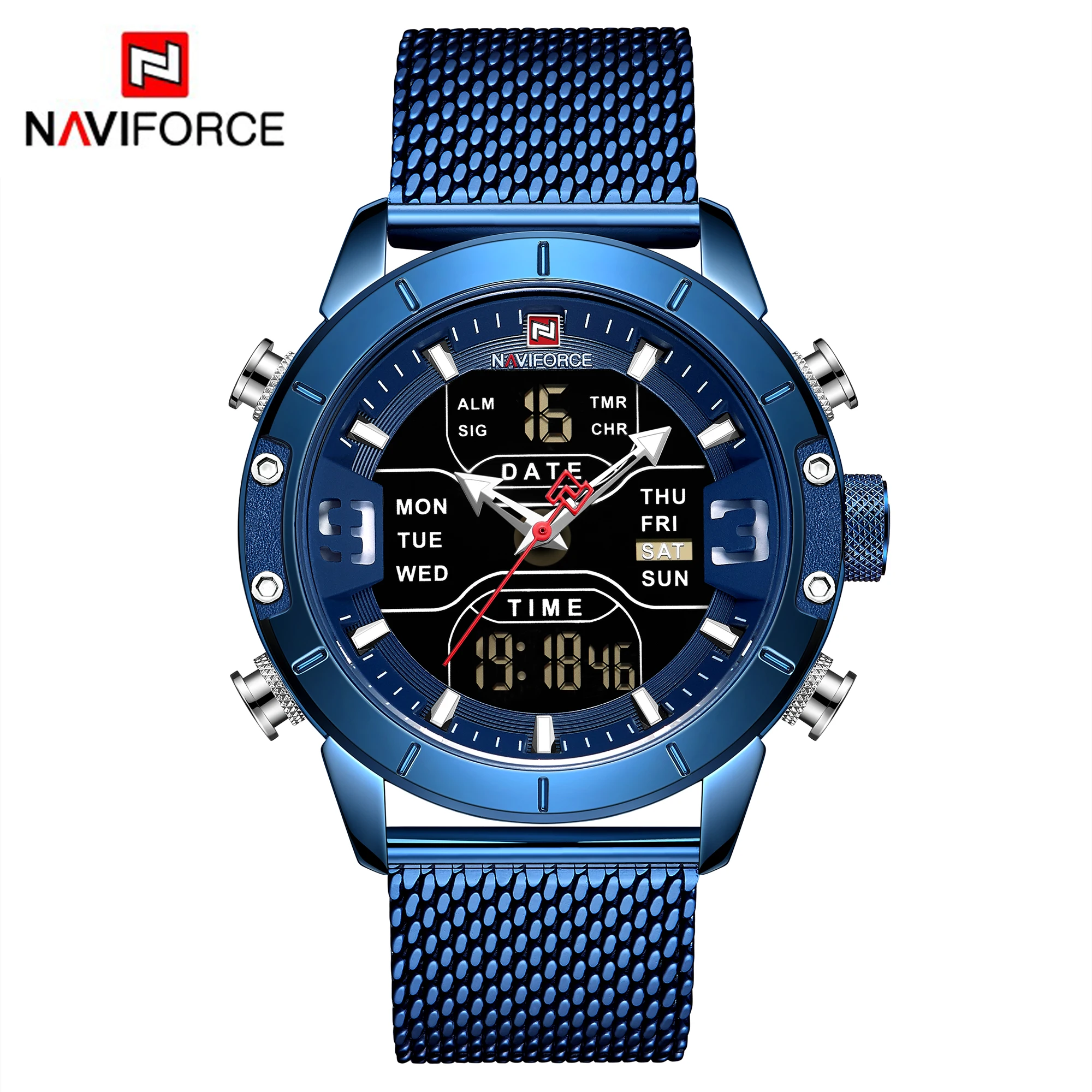 NAVIFORCE Watch Men Mesh belt Military Watch 30m Waterproof Wristwatch LED Quartz Clock Sport Watch