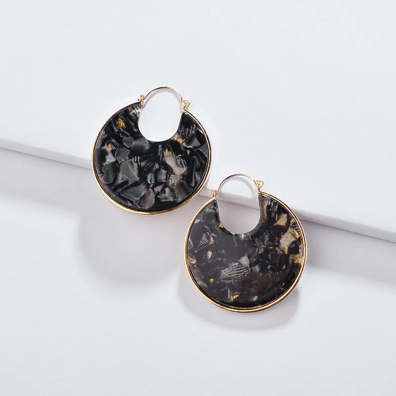 

2018 New Gold Large Round Encrusted Acrylic Tortoise Hoop Earrings for Women Trendy Geometric Earrings Jewelry Wholesale