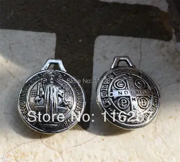 

Free shipping lot of 20 Catholic religious gift Saint St. Benedict two-sided medal shell shape antique Silver thick medals