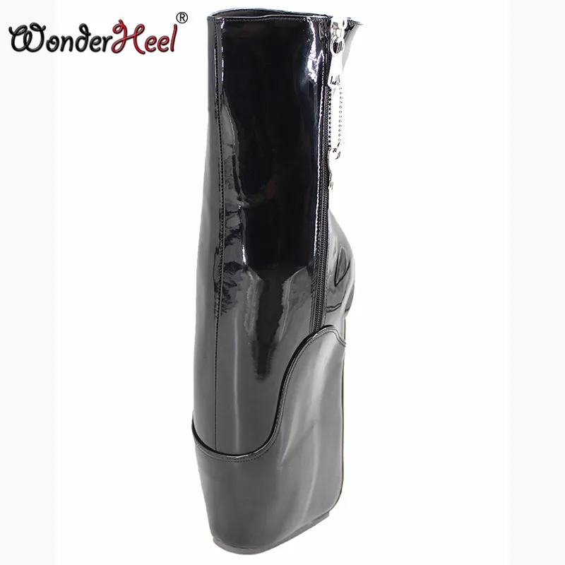 

Wonderheel new short ballet boots 7" wedge heel with lockable zip patent black fashion sexy fetish locked ballet ankle boots
