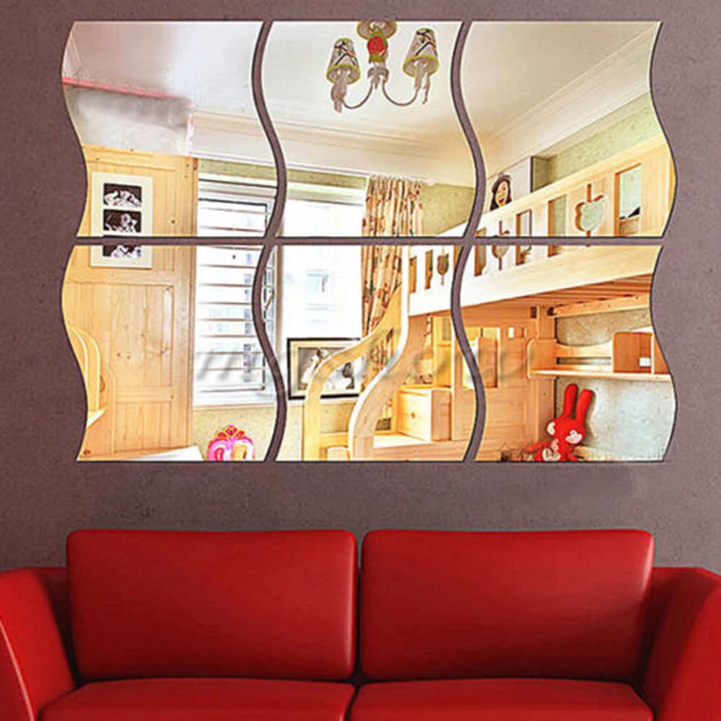 

6PCS Acryli Removable Bathroom Stickers Wall Decals For Children's Rooms Mirror Wall Stickers Kids Rooms Decoration 3D Sticker