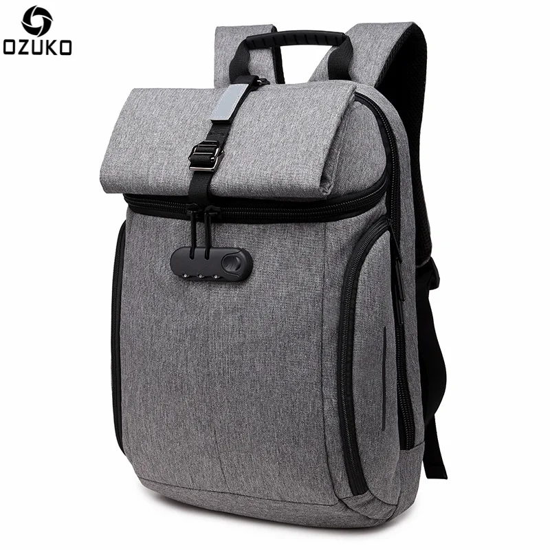 

Ozuko New Unisex Oxford Solid Backpacks Male Creative Fashion Shoulder Bag Big Capacity Bag Men Anti-theft Book Bag