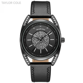 

New Taylor Cole Women Watches Casual Ladies Clock Leather Strap Feminino Reloj Mujer Black Quartz Wrist Watches Gift Box /TC140