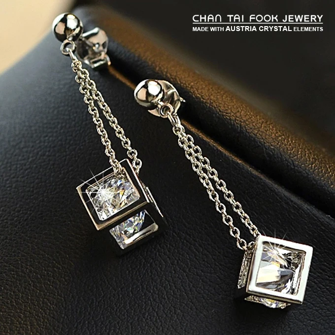 

IREACESS New Fashion hot sale luxury AAA Zircon Cube Long silver Drop earrings for women wholesale jewelry