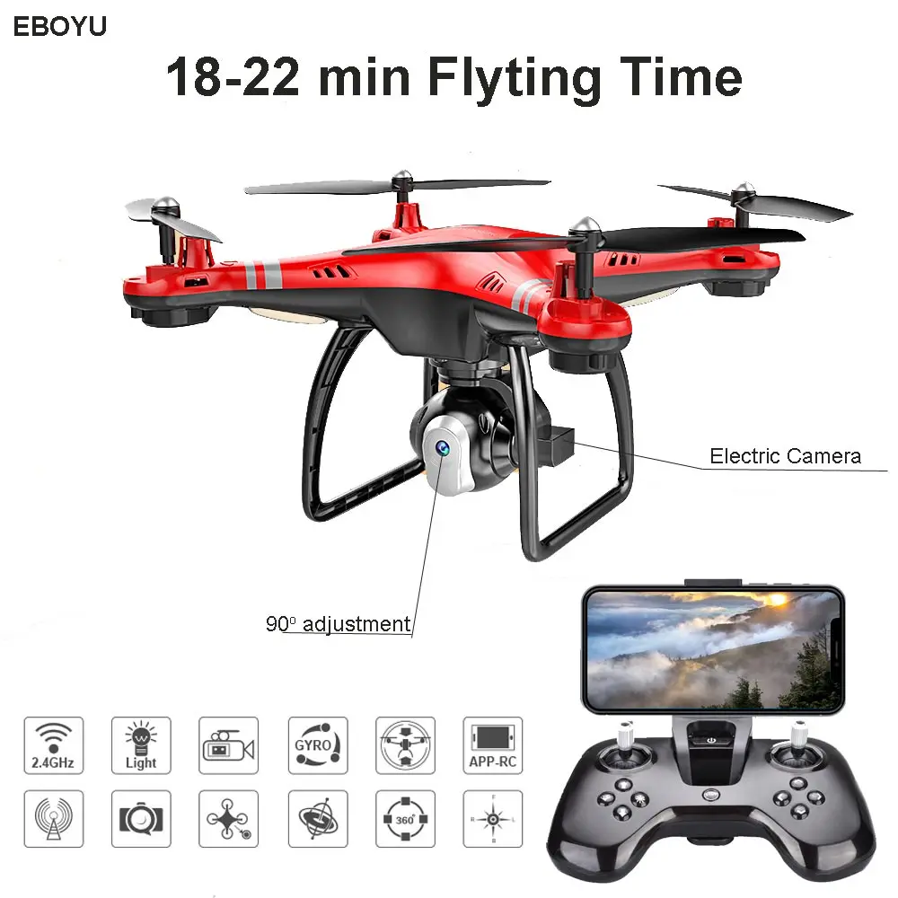 

EBOYU X8 RC Drone w/ Wifi FPV HD Adjustable Camera Altitude Hold One Key Return/Landing/ Take Off Headless RC Quadcopter Drone