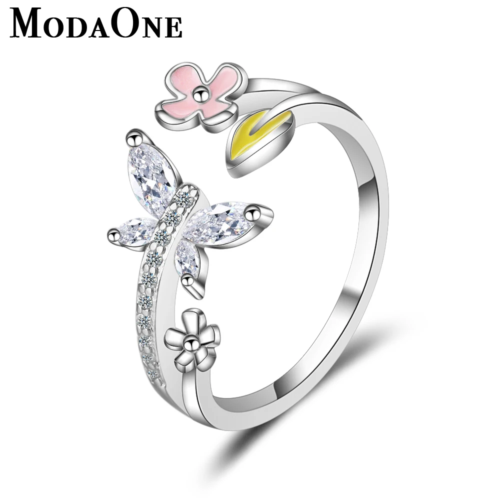 

ModaOne Flower Butterfly AAAAA Zircon Sterling Silver Ring For Women Love Fashion Dainty Ring For Girls Jewellery Bague JZ255