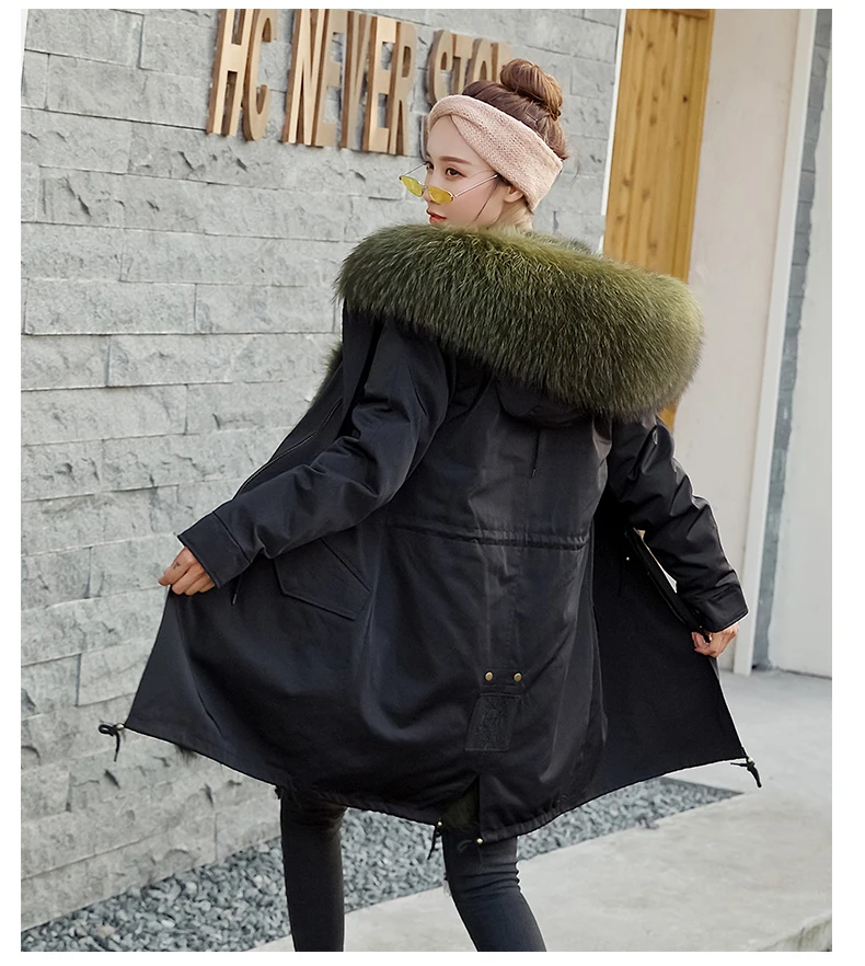 New Winter Jacket Women Coat Detachable 3 In 1 Outerwear Natural Real Raccoon Fur Collar Streetwear Parkas Casual Luxury