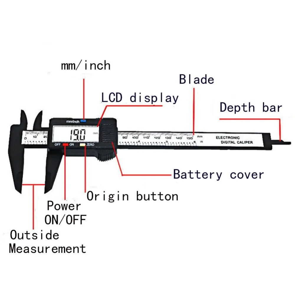 150 мм " ЖК цифровой Электронный штангенциркуль из углеродного волокна Калибр микрометр измерительный инструмент цифровая линейка