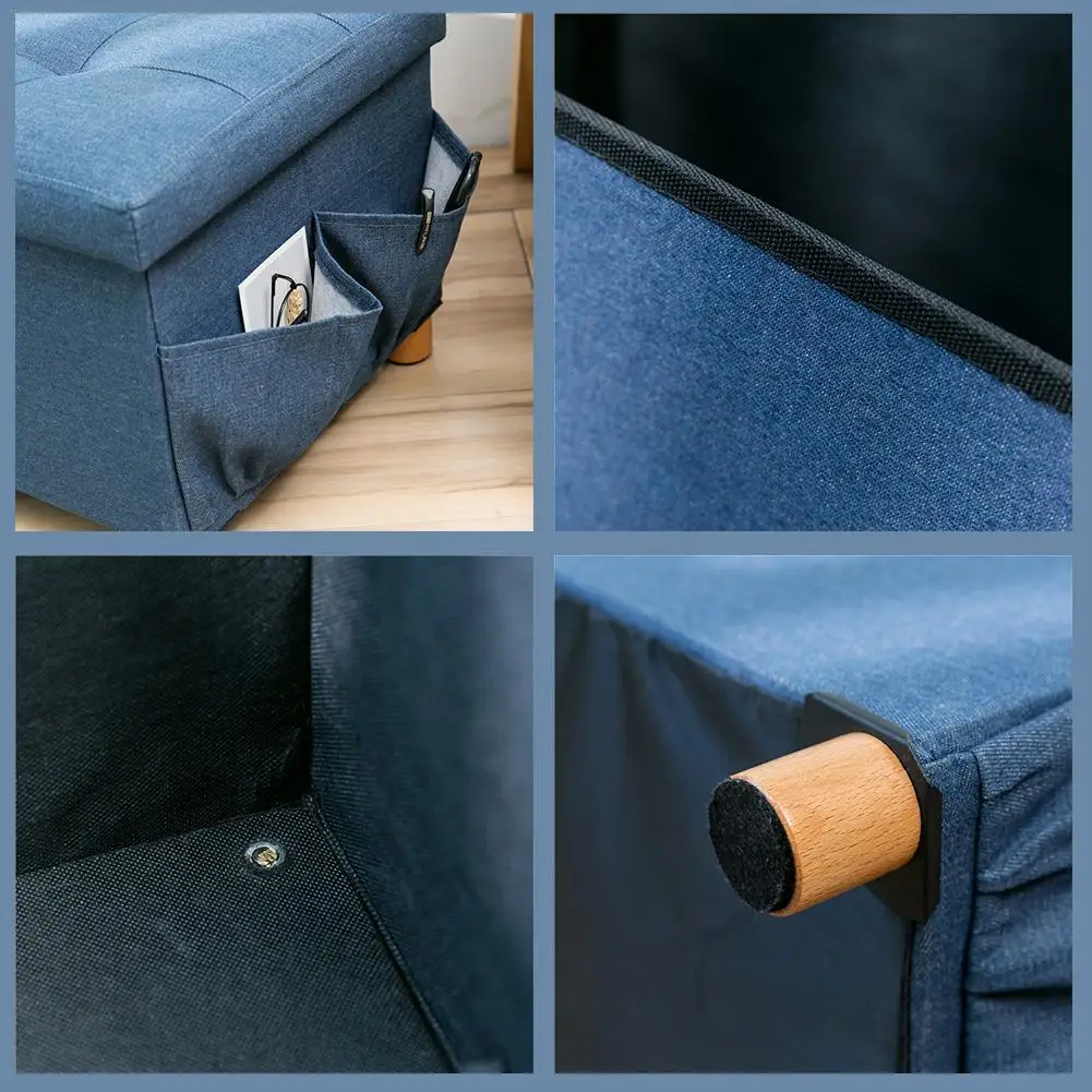 Джинсовая ткань; Массивная древесина для хранения четырех подножек, двусторонняя сумка для смены обуви, сменный табурет для хранения