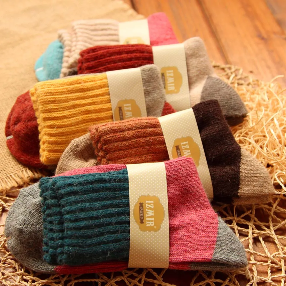 

Mixed Colors Women Socks Fashion Rabbit Wool Casual Knit Girl Socks Warm Winter Womens Wool Socks 1pairs/lot