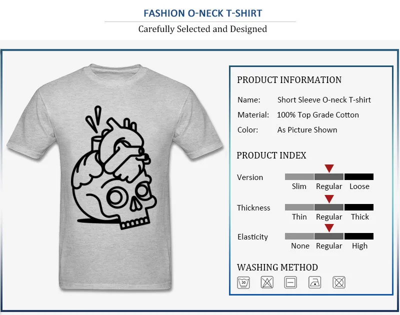 Skull Heart Men On Sale Group Tops T Shirt O Neck Lovers Day All Cotton T-shirts Casual Short Sleeve Sweatshirts Skull Heart