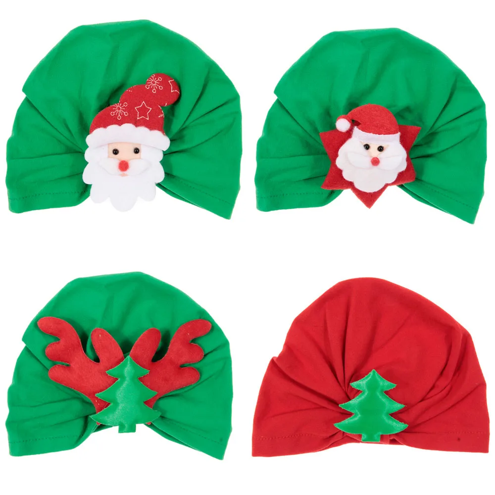 Yundfly Newborn Turban Hat Cotton Blend Kids Caps Beanie Top Knot Children Photo Props Christmas Hat Caps Shower Gift