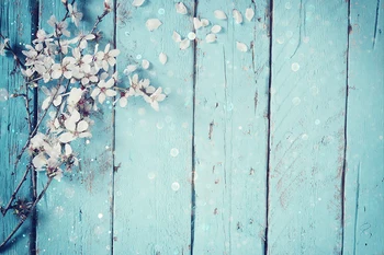 

Photography Filming Booth Backdrop Blue Wood Floor White Flowers Background Portrait Photo Decoration Photophone Studio Prop