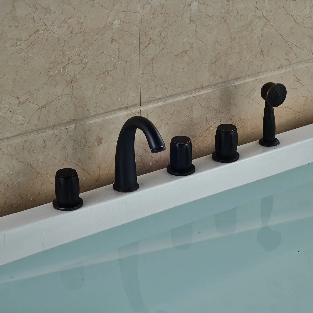 

Traditional Style Oil Rubbed Bronze Finished Widespread 5pcs Bathtub Faucet With Hand Sprayer