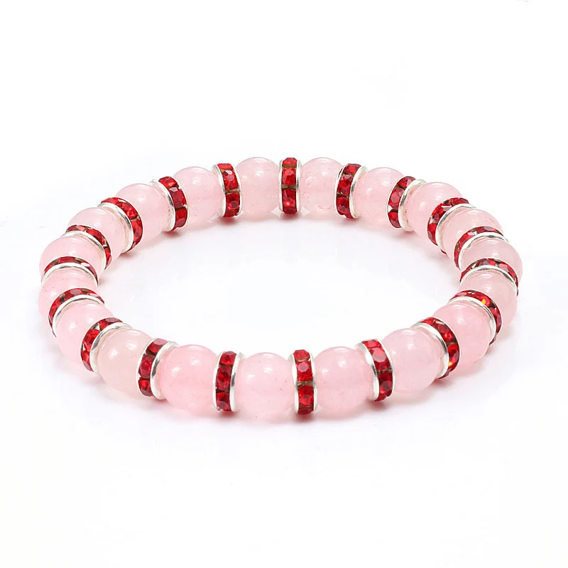 Natural Stone Pink Crystal Quartz Bracelets & Bangles For Women Men Casual Jewelry Charm Powder Beads Strand Bracelet Love Gifts