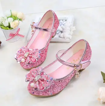 

Children shoes for girls high heel princess shoes 2019 new spring summer kids leather shoes fashion sequins bow party dance shoe