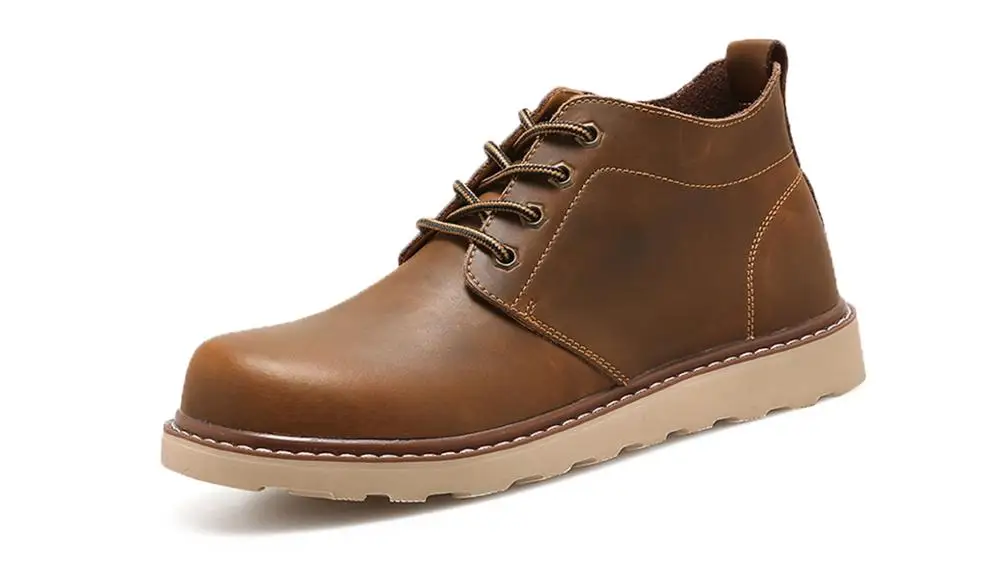 Мужские зимние ботинки с круглым носком; модные кожаные мужские рабочие ботинки; удобная повседневная обувь на резиновой подошве; Мужская Уличная обувь - Цвет: Brown