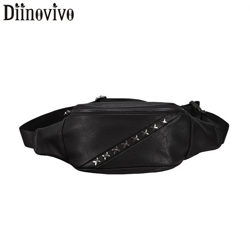 

DIINOVIVO Punk Rivet Waist Bag Feamle High Quality PU Leather Breast Bag For Women Fashion Fanny Pack Chest Bag Unisex WHDV1021