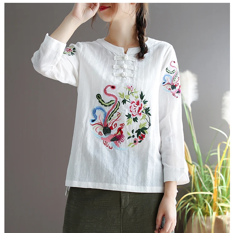 Blusa feminina de linho tamanho grande, camisas