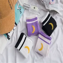 1 пара носков Harajuku носки хлопковые с забавным Харадзюку женские милые унисекс носки для скейтборда хипстерские модные короткие носки с принтом Луны