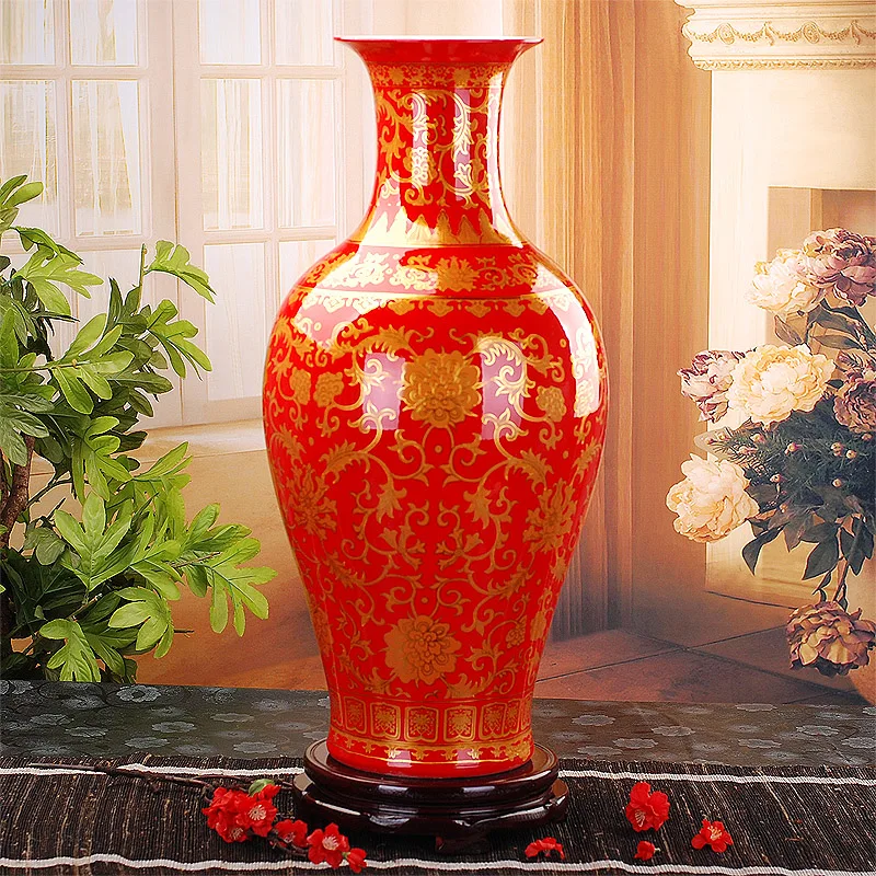 Jingdezhen керамическая напольная черная золотая античная большая ваза для домашнего