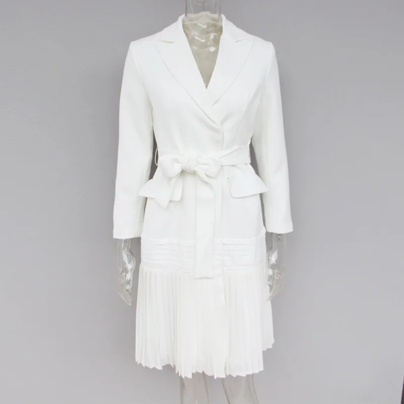 Small Suit High-end Pleated Body-building Tie Medium Long-style Jacket  2019 Sashes Hidden Breasted Women Jackets and Coats