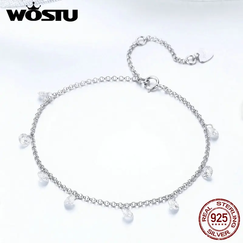 

WOSTU Real 925 Sterling Silver Minimalism Sparkling Adjustable Chain Bracelets For Women Fine Jewelry Anniversary Gifts FIB103