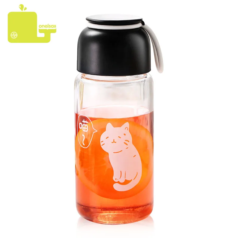 Кошка кружка бутылка для воды с веревкой герметичная стеклянная бутылка для воды посуда для напитков прозрачные бутылки для воды милые Анима спортивный фруктовый тумблер
