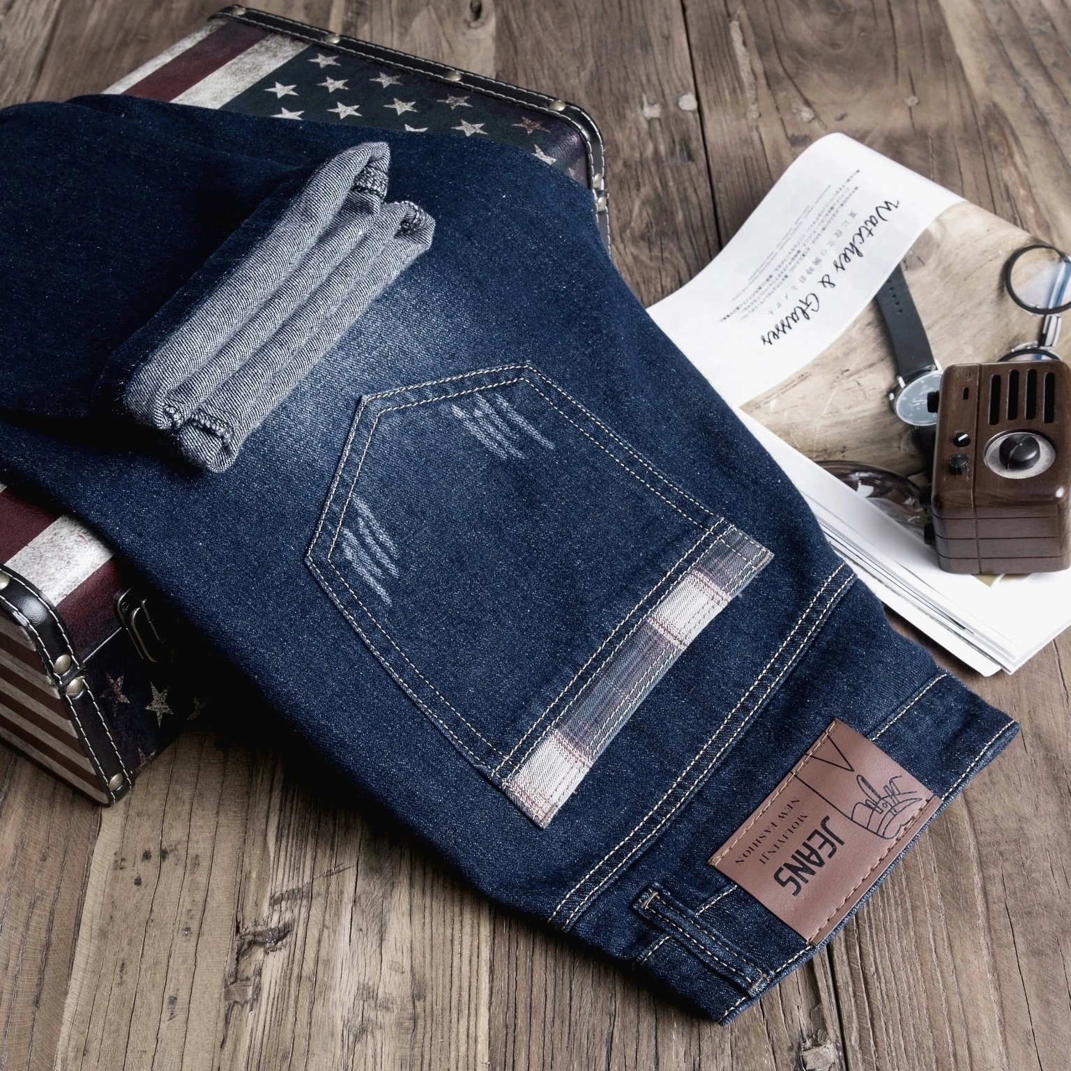 

2019 Spring and Autumn Summer New Men's Jeans Straight Business Casual Fashion Large Size Wild Personality Simple Trousers