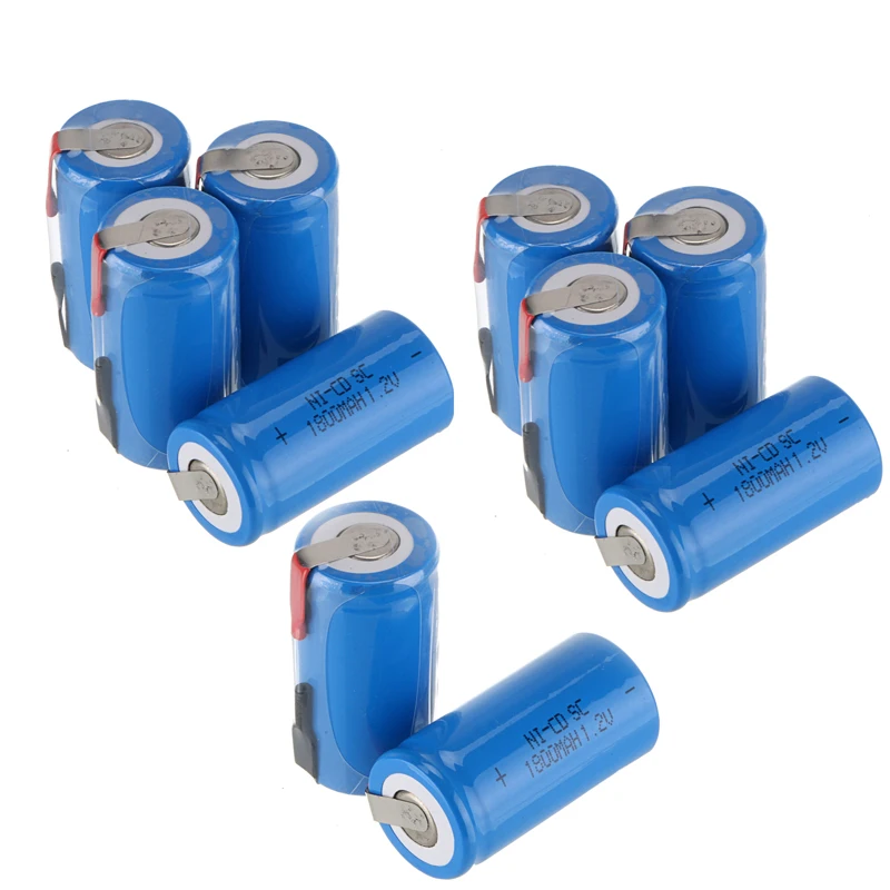 

10pcs 22*42mm Sub C SC Rechargeable Battery 1.2V 1800mAh NI-CD Batteries With PCB For Electronic Tools