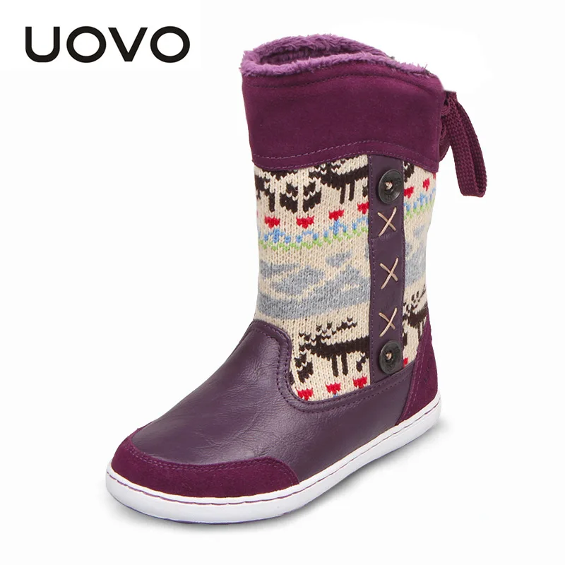 

UOVO Mid-calf Snow Girls Boots Nonslip Plush Knitting Yarn Children Boots Kids Boots Winter Shoes Girls Christmas Boots 8 Colors
