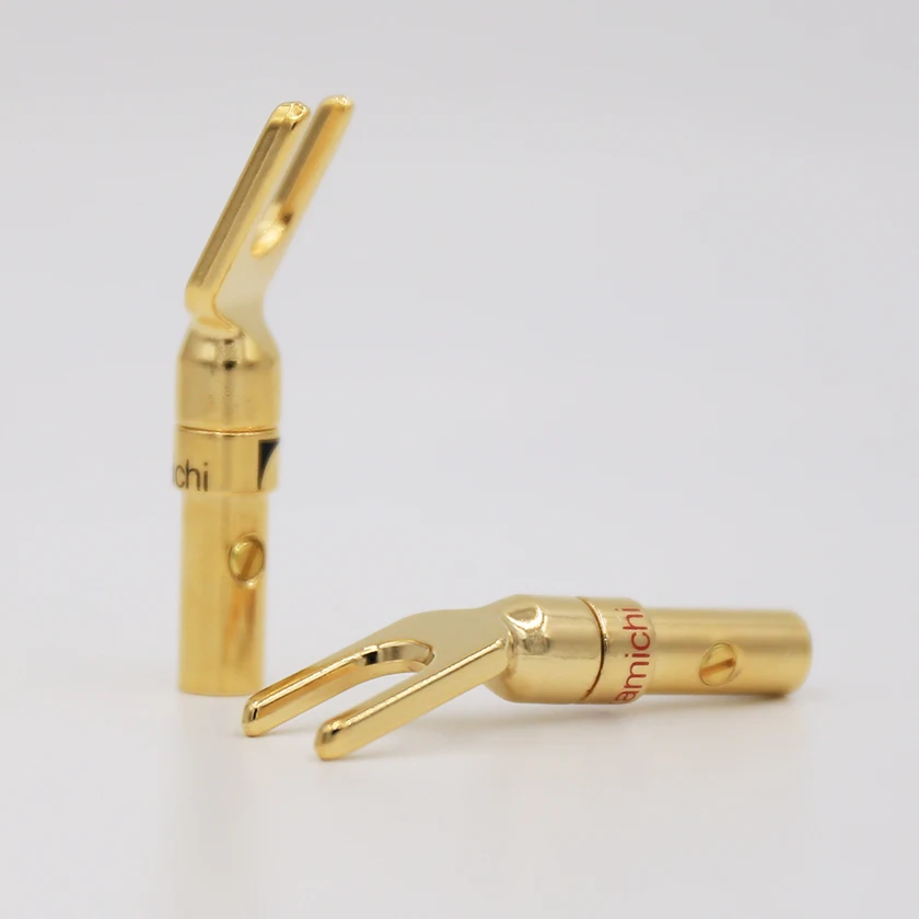 

8pcs Hifi Audio Screw Fork Connector Adapter Nakamichi Brass Gold plated and Silver Plated Y Spade Speaker Plugs