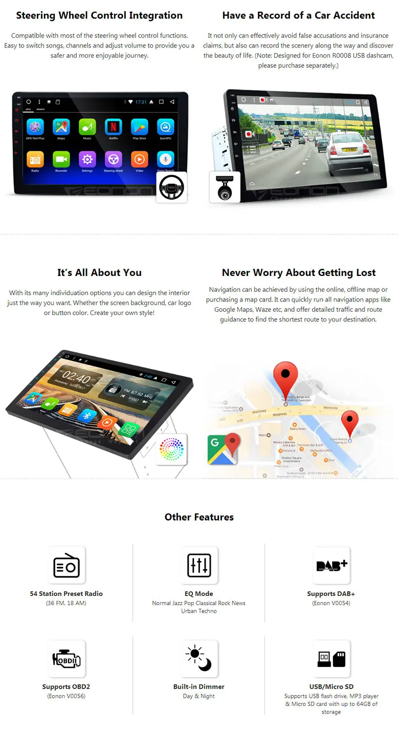 Best 10.1" Octa Core 2GB RAM 32GB ROM Android 7.1 Nougat OS Double Din Car Navigation GPS 2 Din Car Multimedia Two Din Car Radio 2