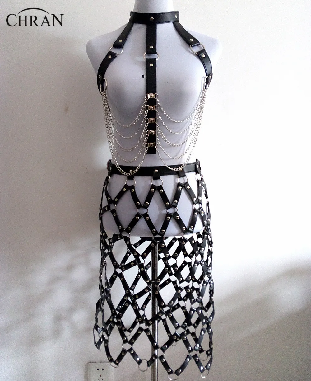 Chran Women Harness Leather Choker Belly Waist Belt Fashion Costume