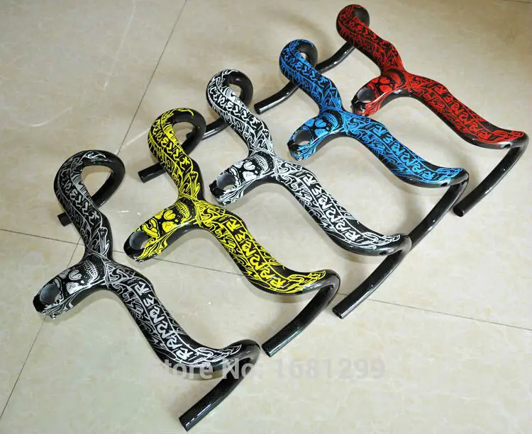 New Arrival Customized Graffiti Skulls Road Bike 3K Full Carbon Bicycle Handlebar And Stem Integratived 7