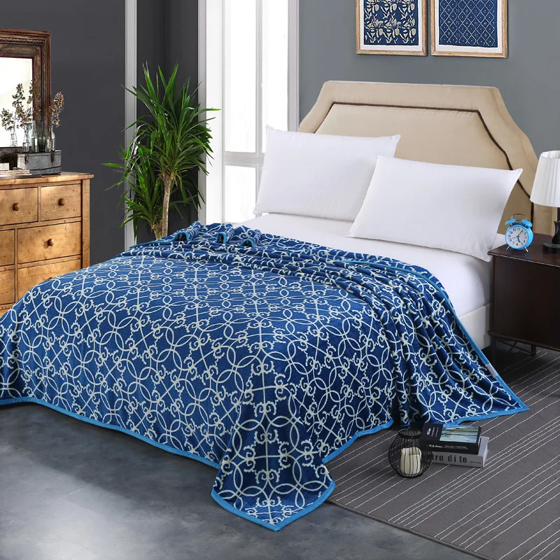 

Fashion Elegant Blue Prints Blanket For Sofa/Bed/Home Cloud Mink Velvet Blanket Bedspreads 180x200cm Size Cloud Mink Velvet